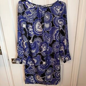 Banana Republic Blue Floral Shift Dress | 3/4 Sleeve | Size Small